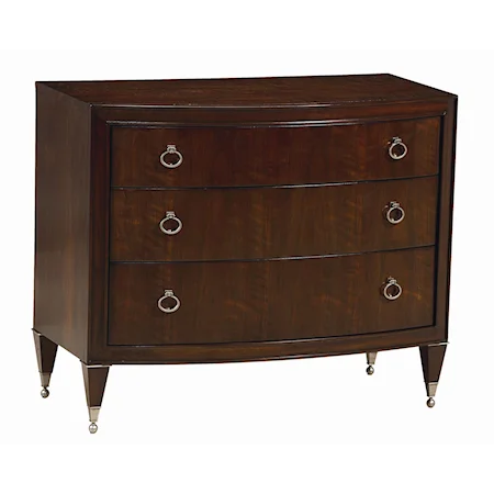 "Nite, Nite" 3-Drawer Nightstand with Bowed Case Front and Ring Pull Hardware